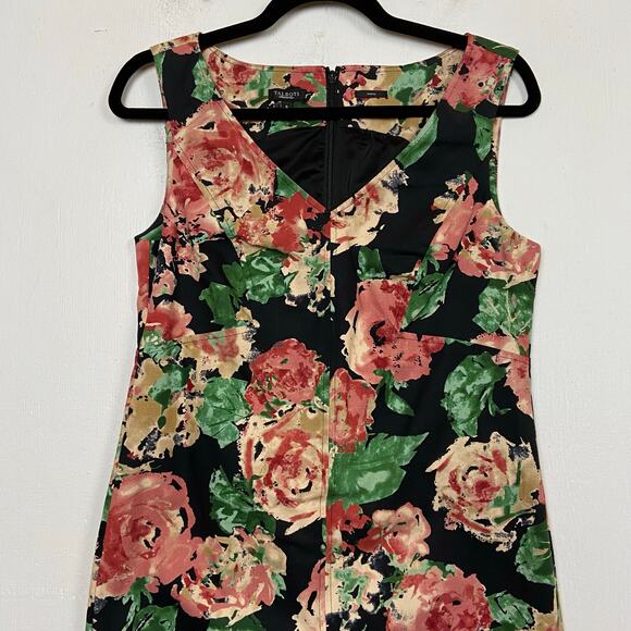 Talbots Women's Black Pink Cotton Stretch Sleeveless V-neck Sheath Dress Size 6 - Picture 3 of 11